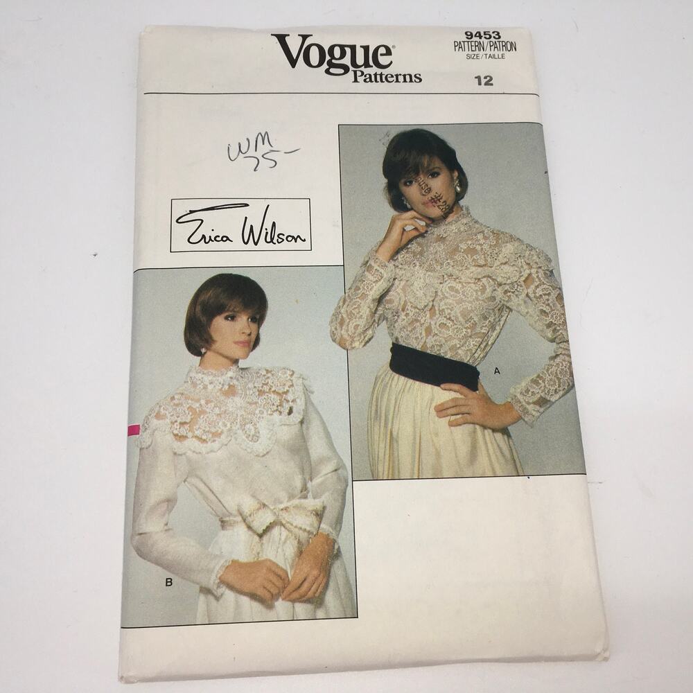 Vogue Sewing Pattern 9453 Misses Blouse Erica Wilson Romantic Lace 12 UNCUT